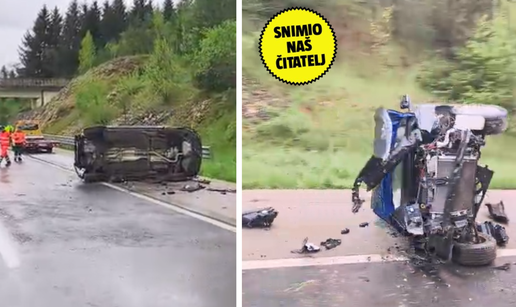 VIDEO Krš i lom na A1: Auto smrskan završio na boku