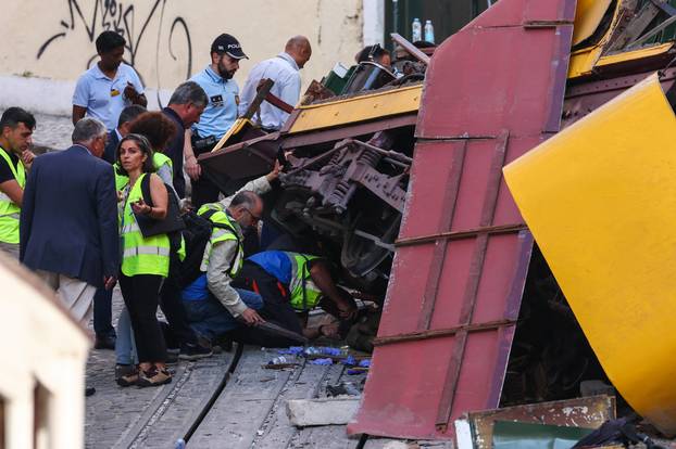 Aftermath of the Gloria Funicular accident in Lisbon