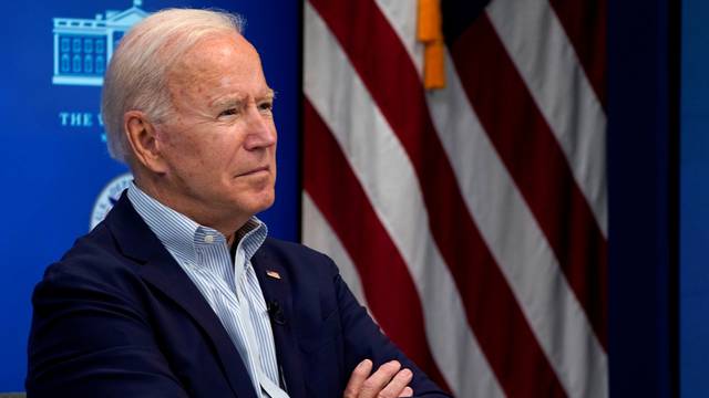 U.S. President Joe Biden attends a virtual briefing with FEMA Administrator Deanne Criswell on preparations for Hurricane Ida at the White House in Washington