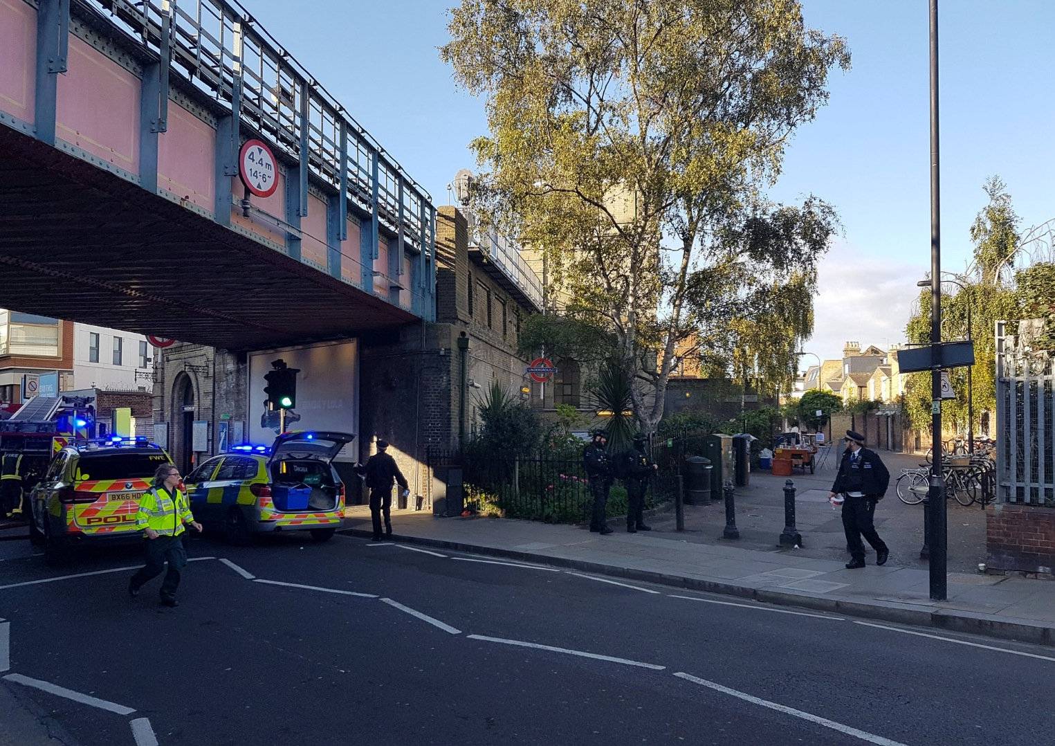 Emergency services attend the scene following a blast on an underground train at Parsons Green station in West London