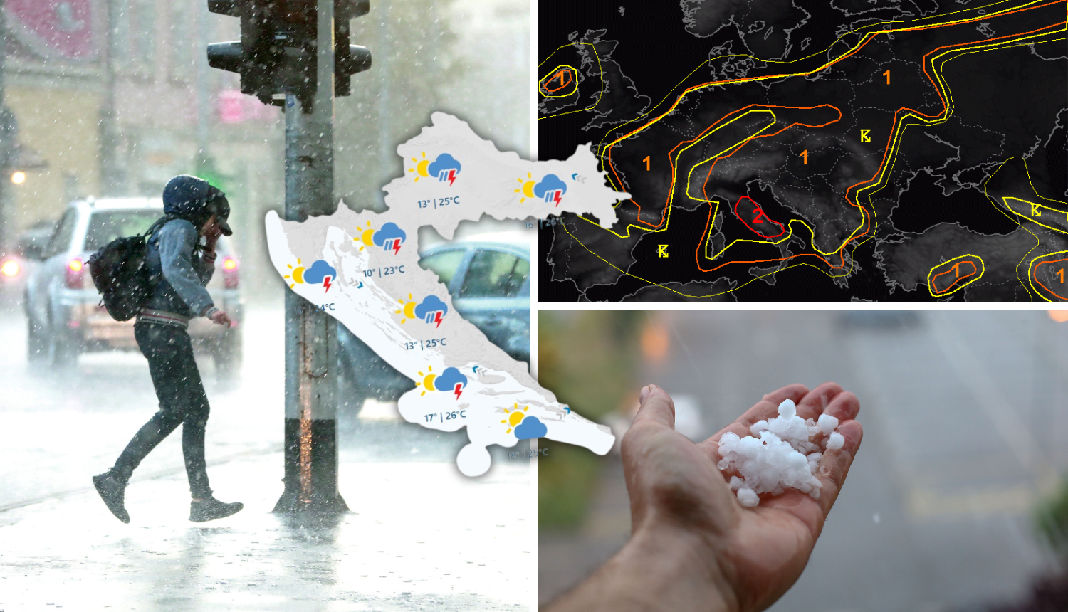 Jako grmljavinsko nevrijeme i obilna kiša nad Europom, past će i tuča. Na snazi meteoalarm