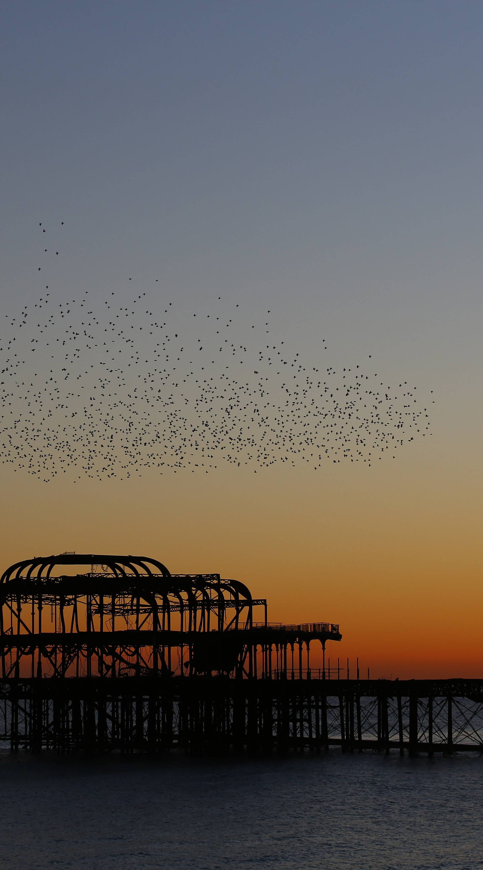 General view of West Pier in Brighton after sunset