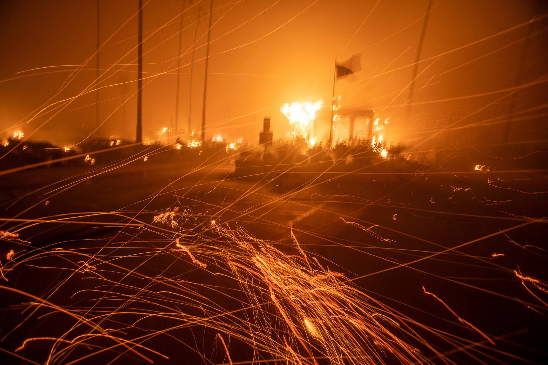 Palisades Fire burns during a windstorm on the west side of Los Angeles