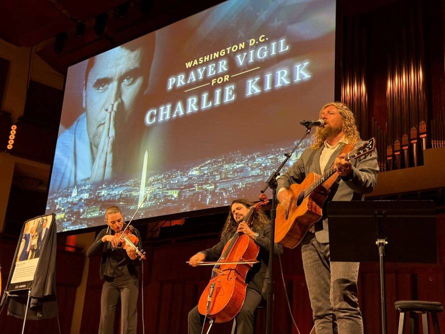 Sean Feucht performs during a vigil for conservative activist Charlie Kirk, at the Kennedy Center in Washington, D.C.