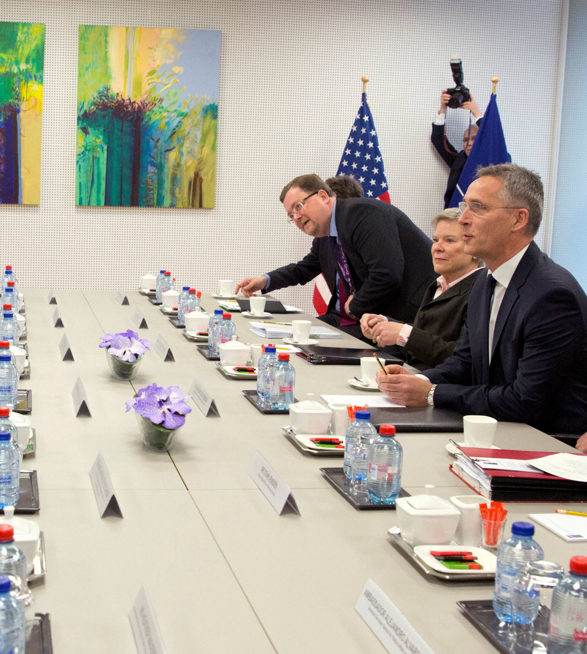 U.S. Secretary of State Mike Pompeo and NATO Secretary General Jens Stoltenberg attend a NATO foreign ministers meeting at the Alliance's headquarters in Brussels