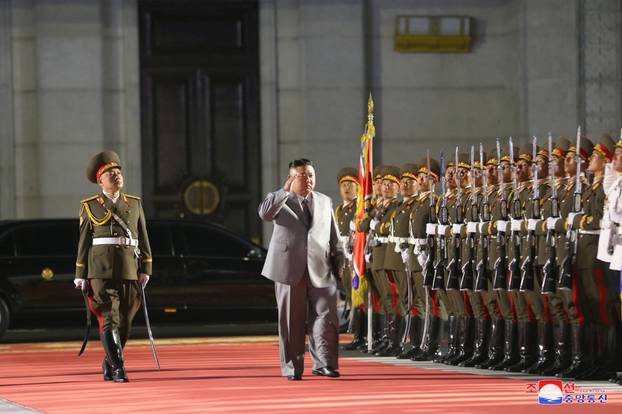 Parade to mark the 75th anniversary of the founding of the ruling Workers