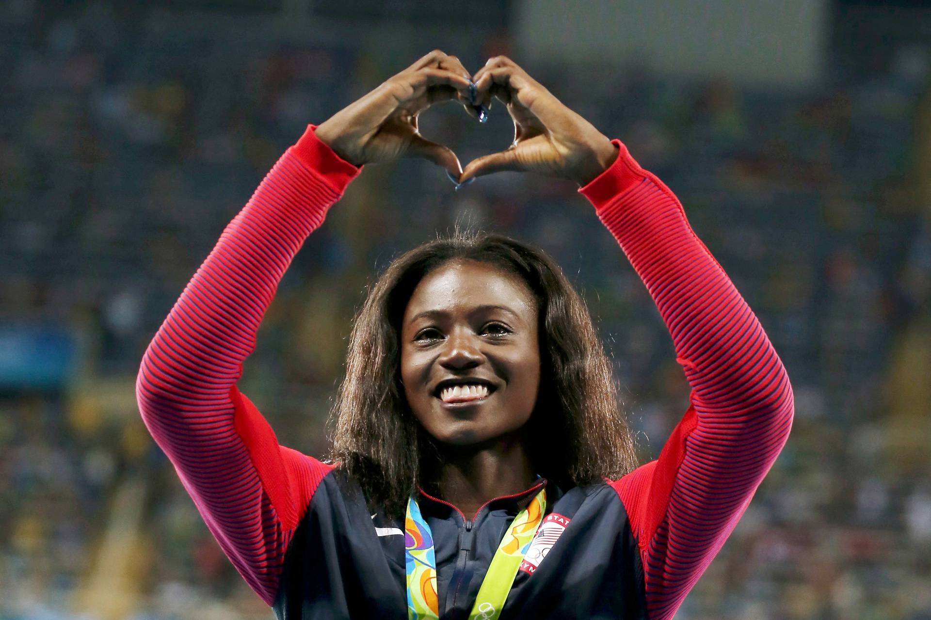 FILE PHOTO: Bronze medalist Tori Bowie of USA reacts at the 2016 Rio Olympics