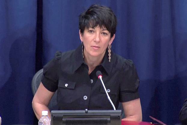 Ghislaine Maxwell speaks at a news conference at the United Nations in New York