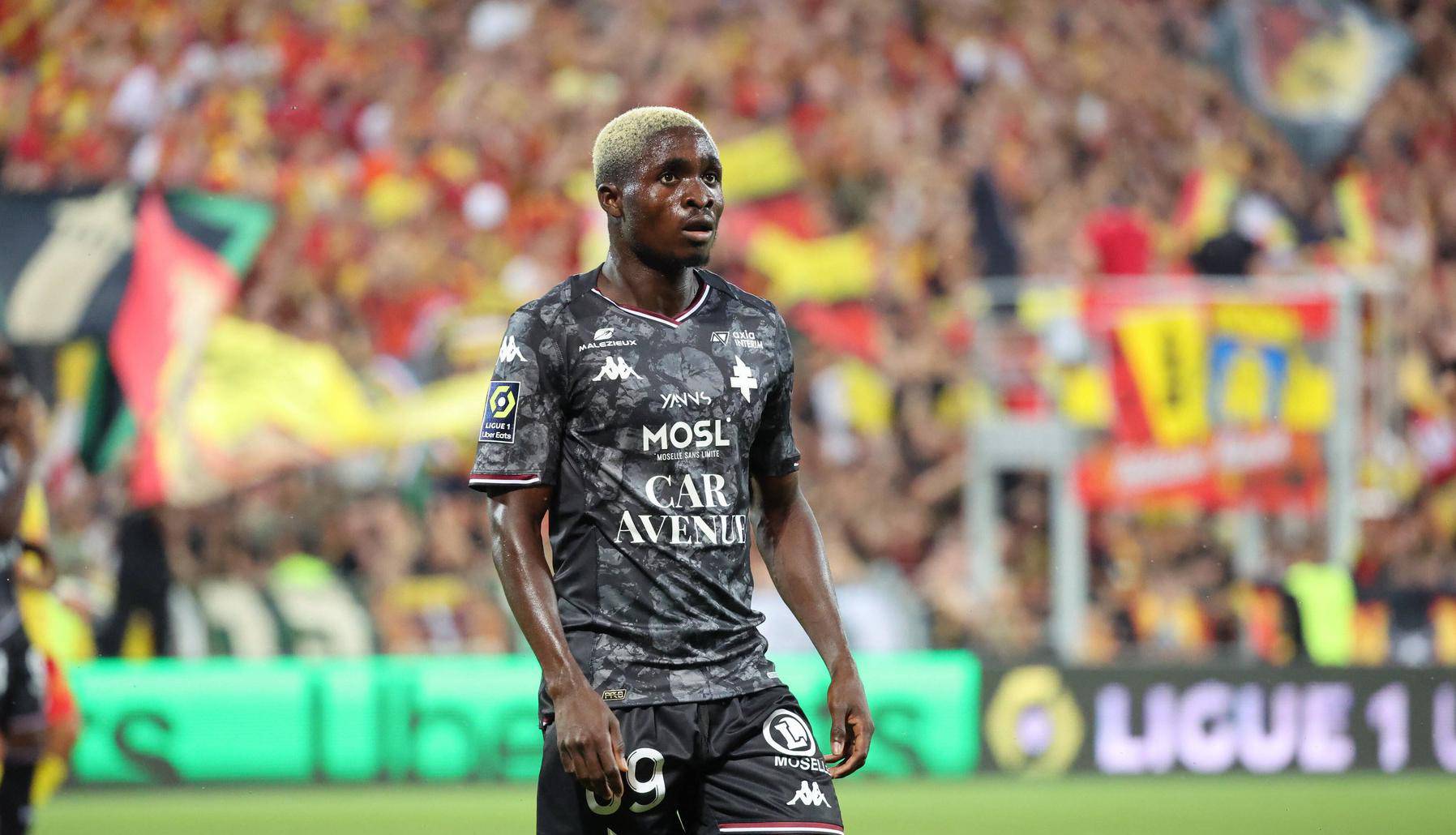 Koffi KOUAO (FC Metz) lors du match RC Lens - FC Metz, Ligue 1, stade Bollaert-Delelis, le 16 septembre2023 FOOTBALL : R