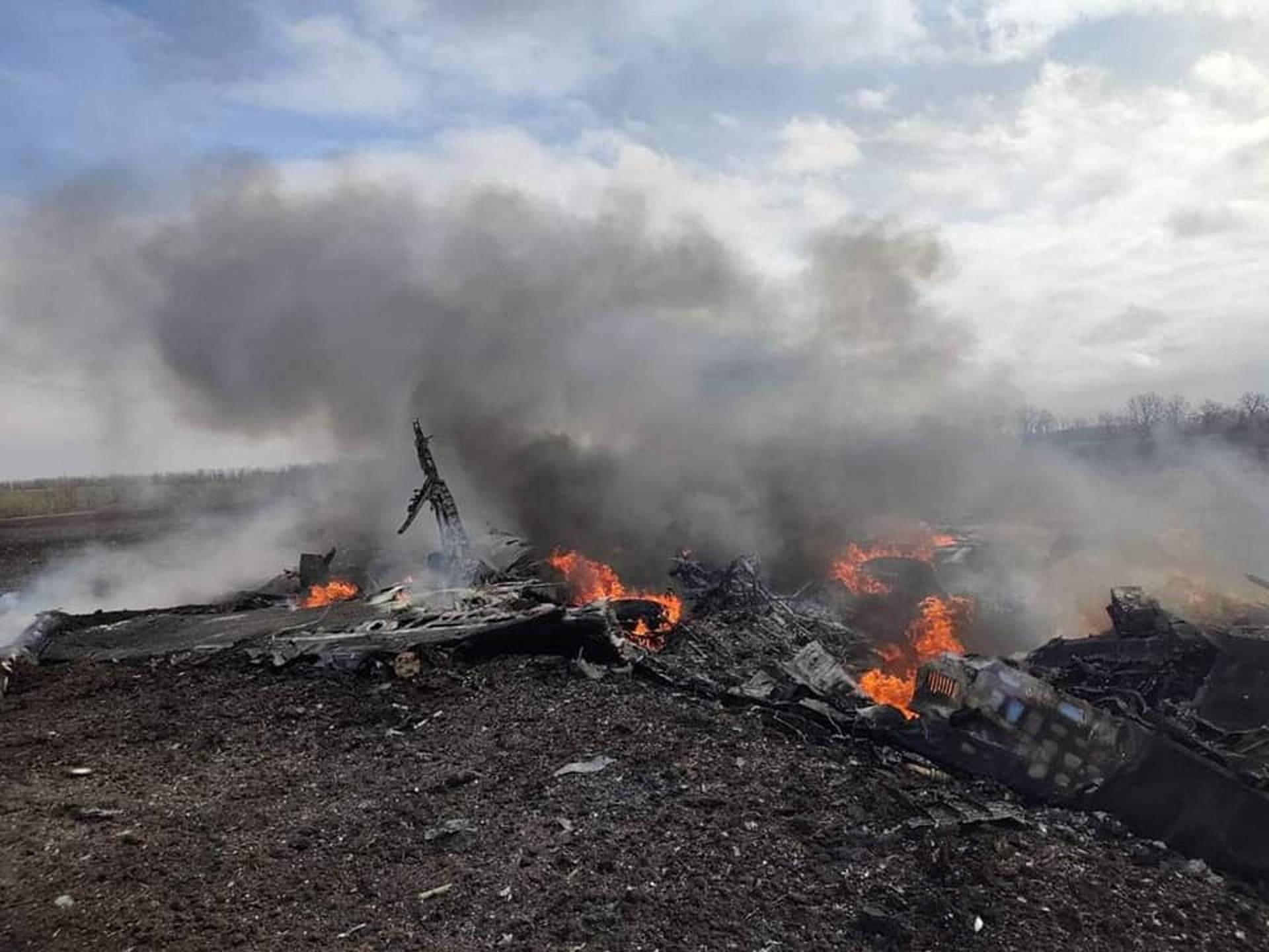 A view shows remains of Russian fighting aircraft Su-35 in Kharkiv region