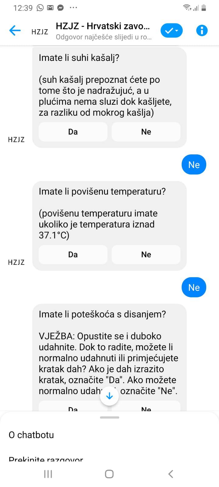 HZJZ ima virtualnog asistenta koji odgovara na sve o virusu