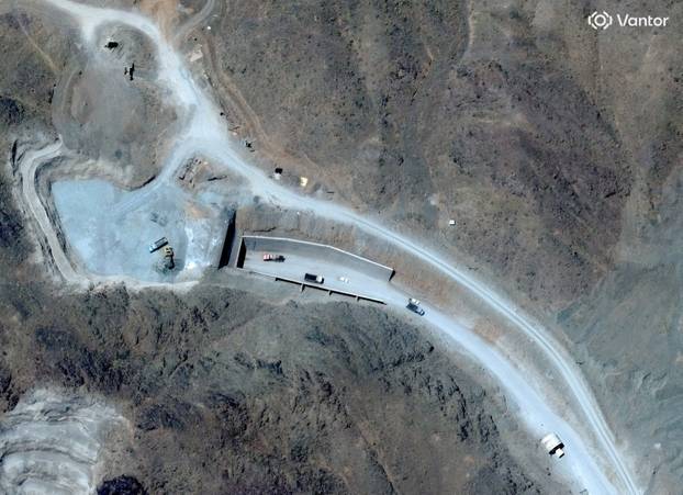 A satellite image of Natanz nuclear facility and Pickaxe Mountain, near Natanz in Iran