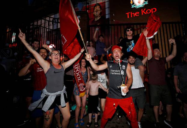 Premier League - Liverpool fans celebrate winning the Premier League