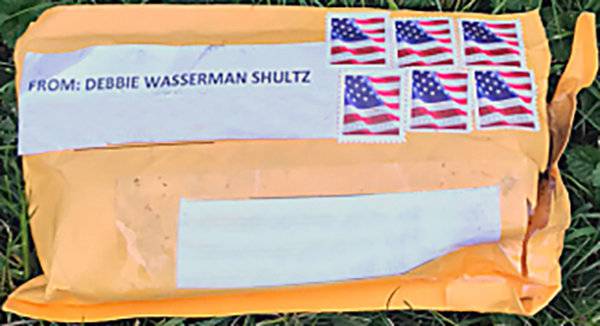 Handout photo of the exterior of one of the suspicious packages sent to multitple locations in the U.S.