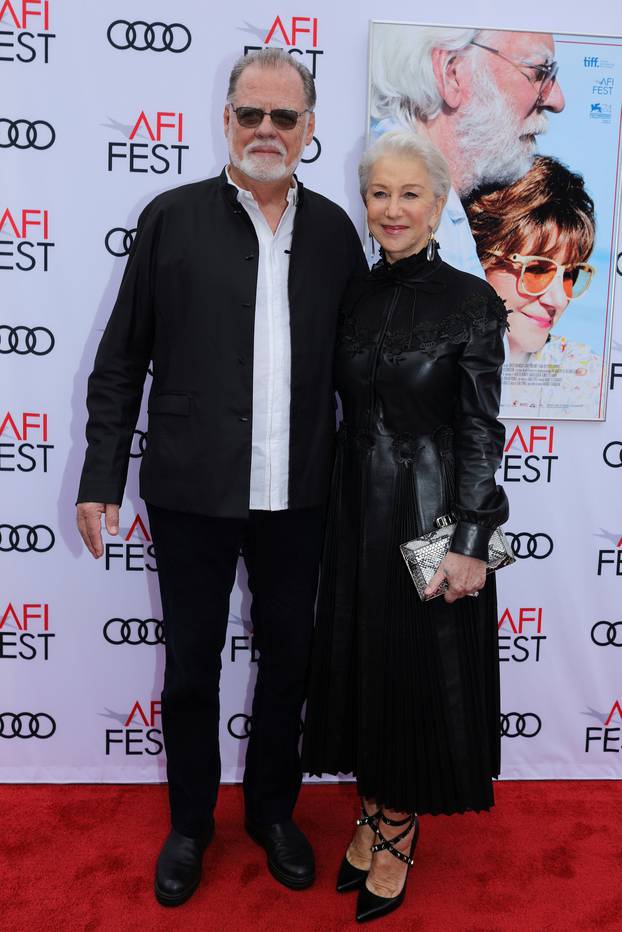 Cast member Helen Mirren arrives with her husband Taylor Hackford for the special screening of "The Leisure Seeker" at the AFI Film Festival in Los Angeles, California