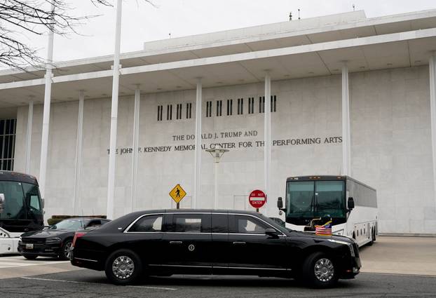 FILE PHOTO: The limousine of U.S. President Donald Trump, also known as "The Beast", drives in front of the Kennedy Center, in Washington