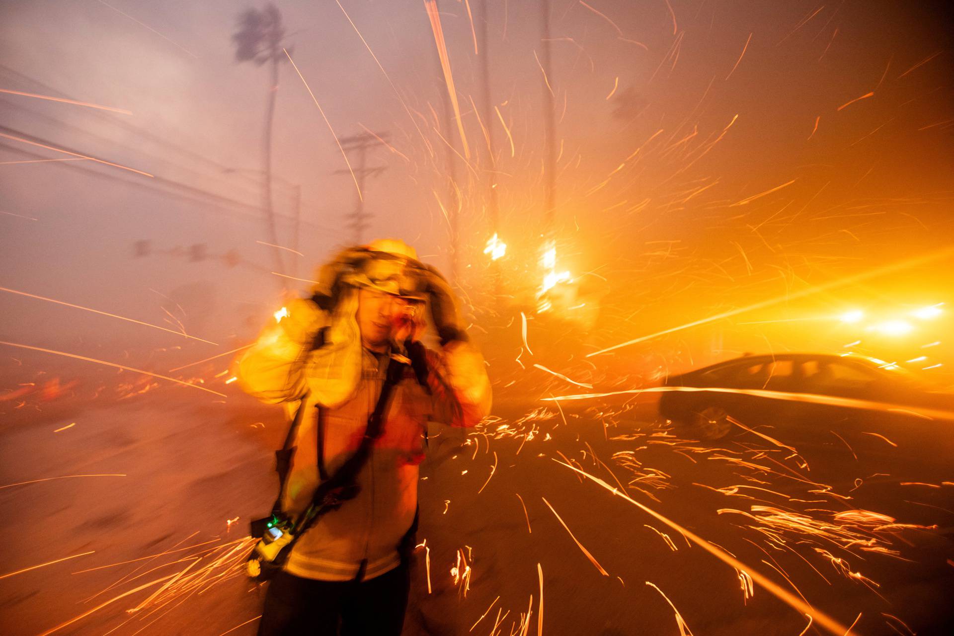 Palisades Fire burns during a windstorm on the west side of Los Angeles