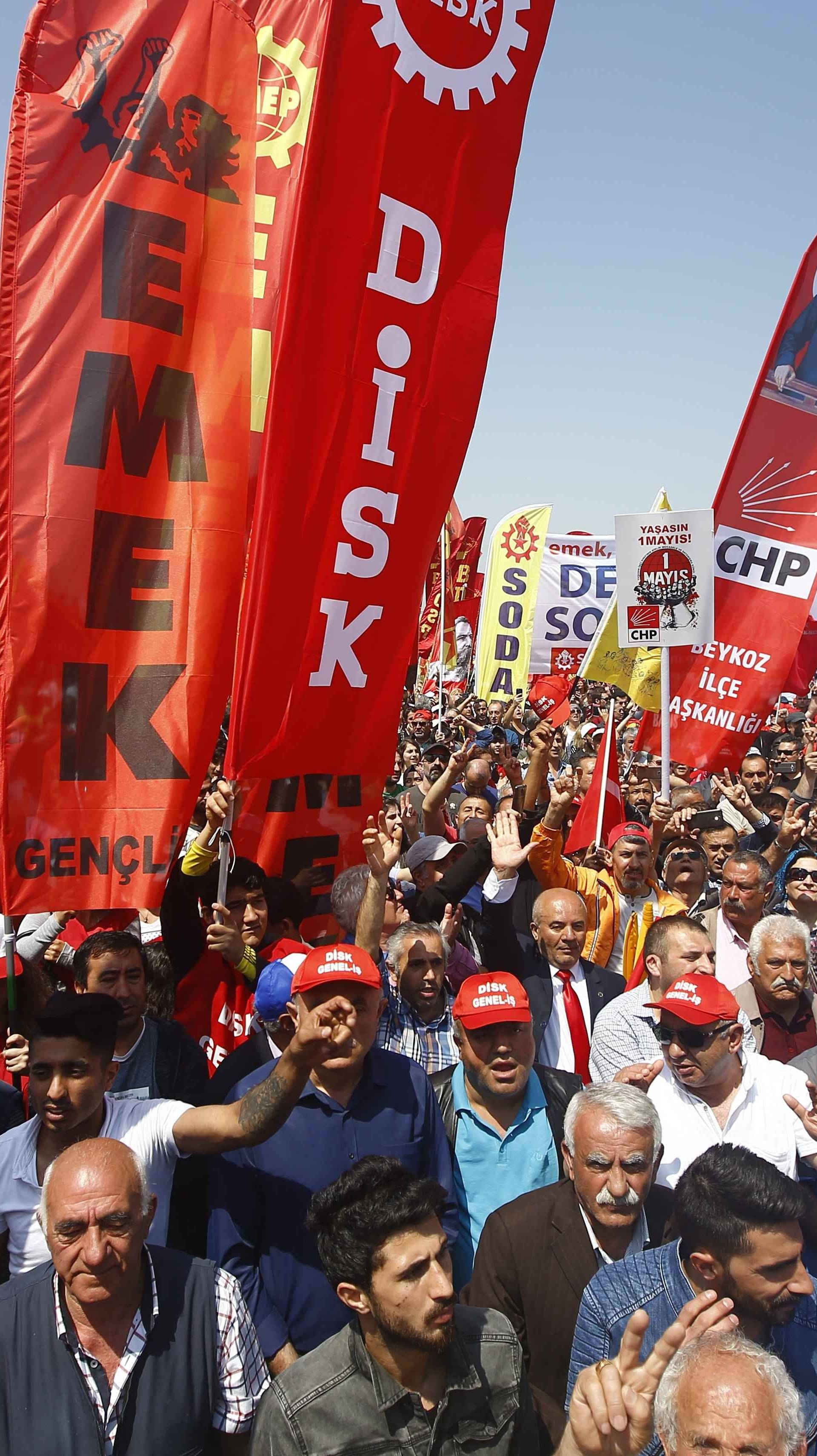 People gather at a square during a May Day rally in Istanbul