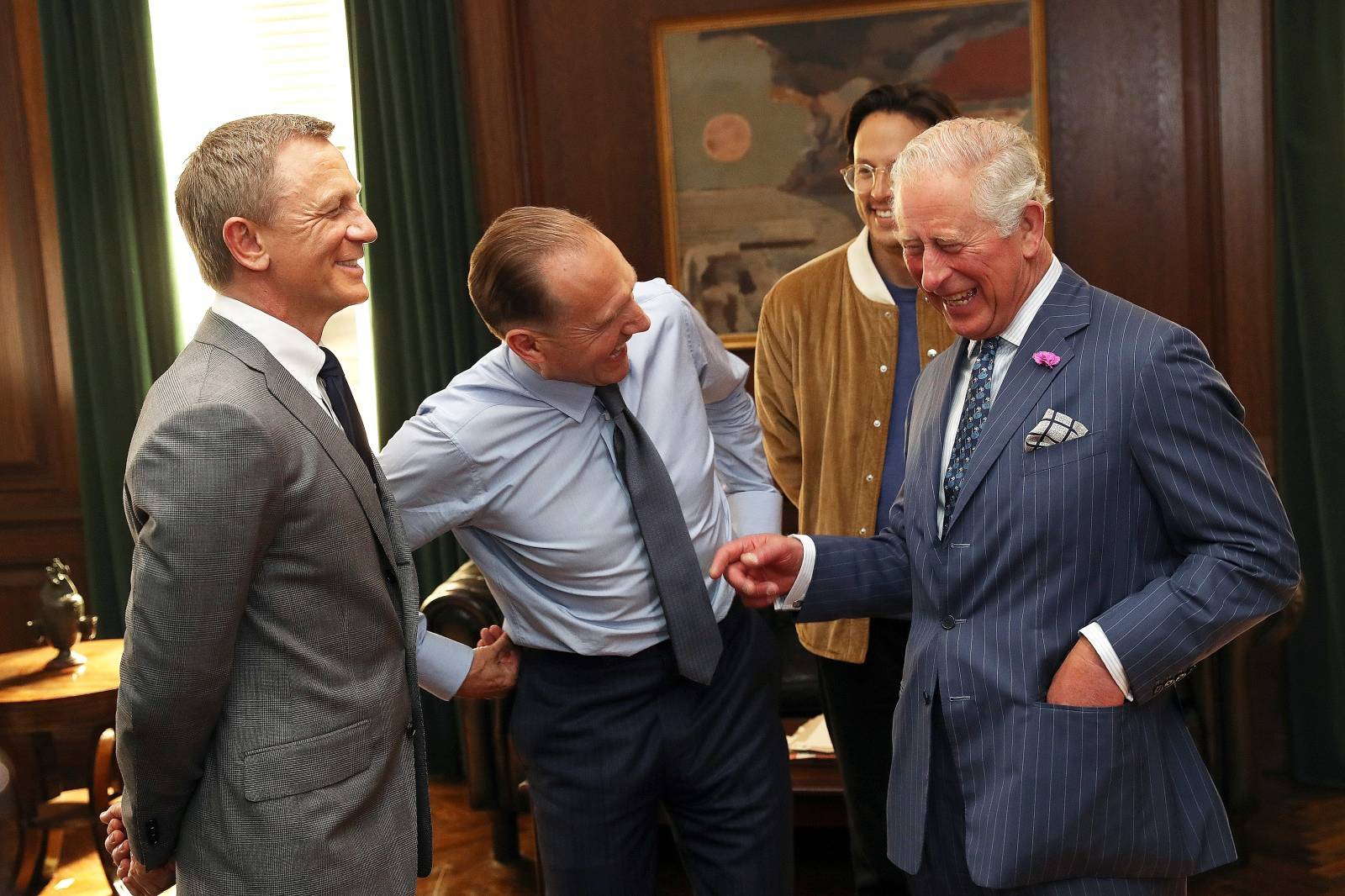 Prince Charles visits the set of James Bond at Pinewood Studios