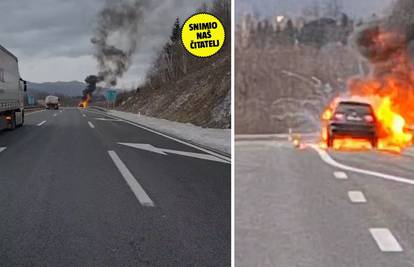 VIDEO Zapalio se automobil na A6: 'Vozač je zvao zbog dima i tražio pomoć vatrogasaca...'