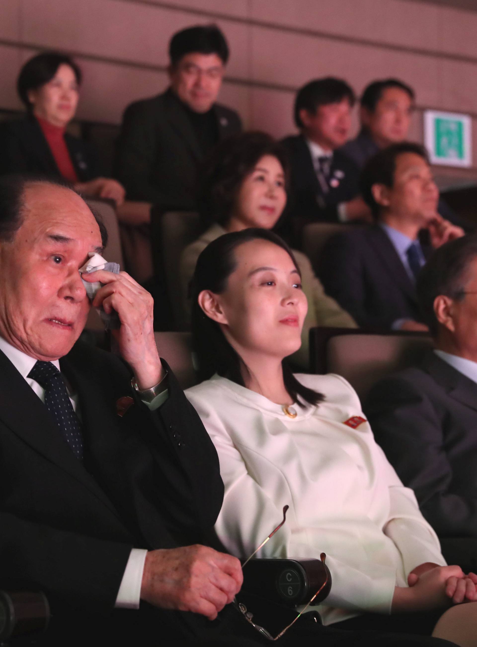 Kim Young Nam reacts as he watches the North Korea's Samjiyon Orchestra's performance with South Korean President Moon Jae-in, his wife Kim Jung-Suk and Kim Yo Jong in Seoul