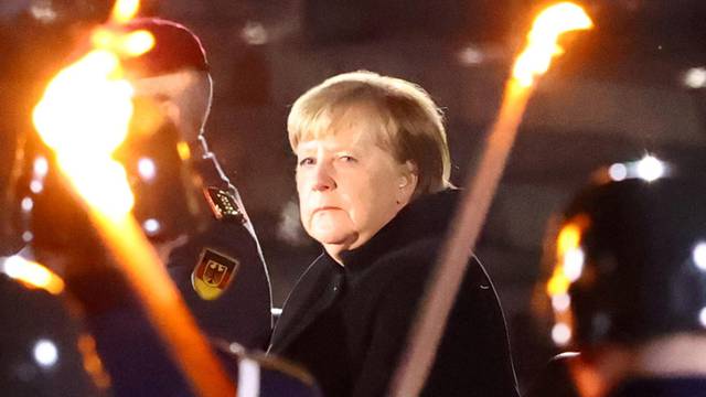 Outgoing German Chancellor Merkel is honoured with Grand Tattoo, in Berlin