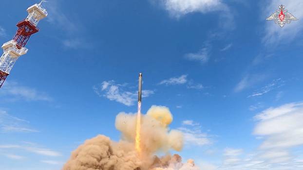 A test launch of the Sarmat intercontinental ballistic missile