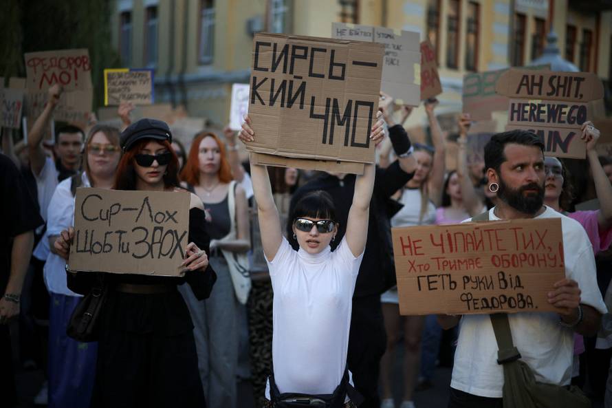 Protest against Ukrainian President Zelenskiy's decision to replace Fedorov as defence minister, in Kyiv