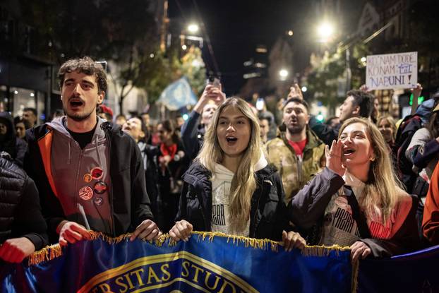 Students from Novi Pazar arrive in Belgrade as part of a journey leading up to a major protest in Novi Sad