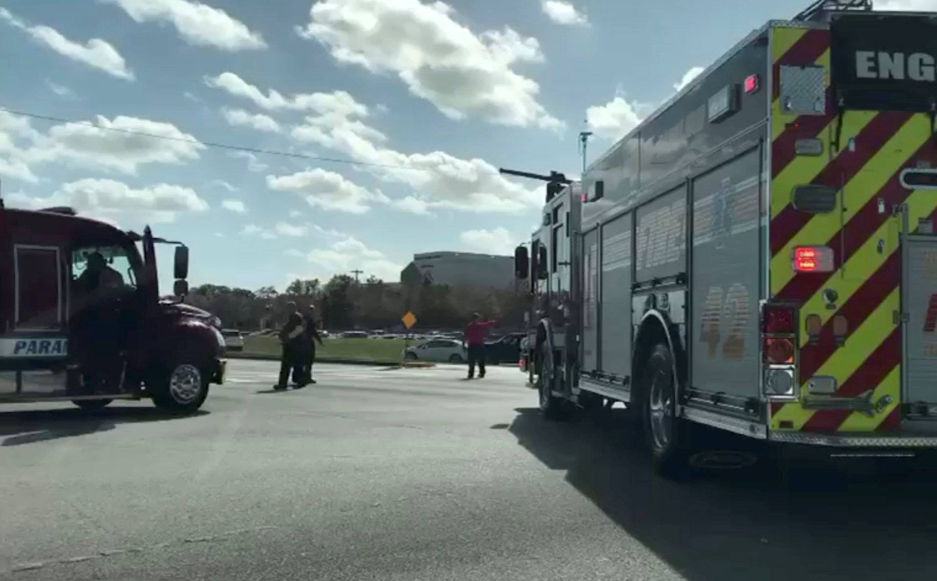 A firetruck is seen near Marjory Stoneman Douglas High School following a shooting incident in Parkland