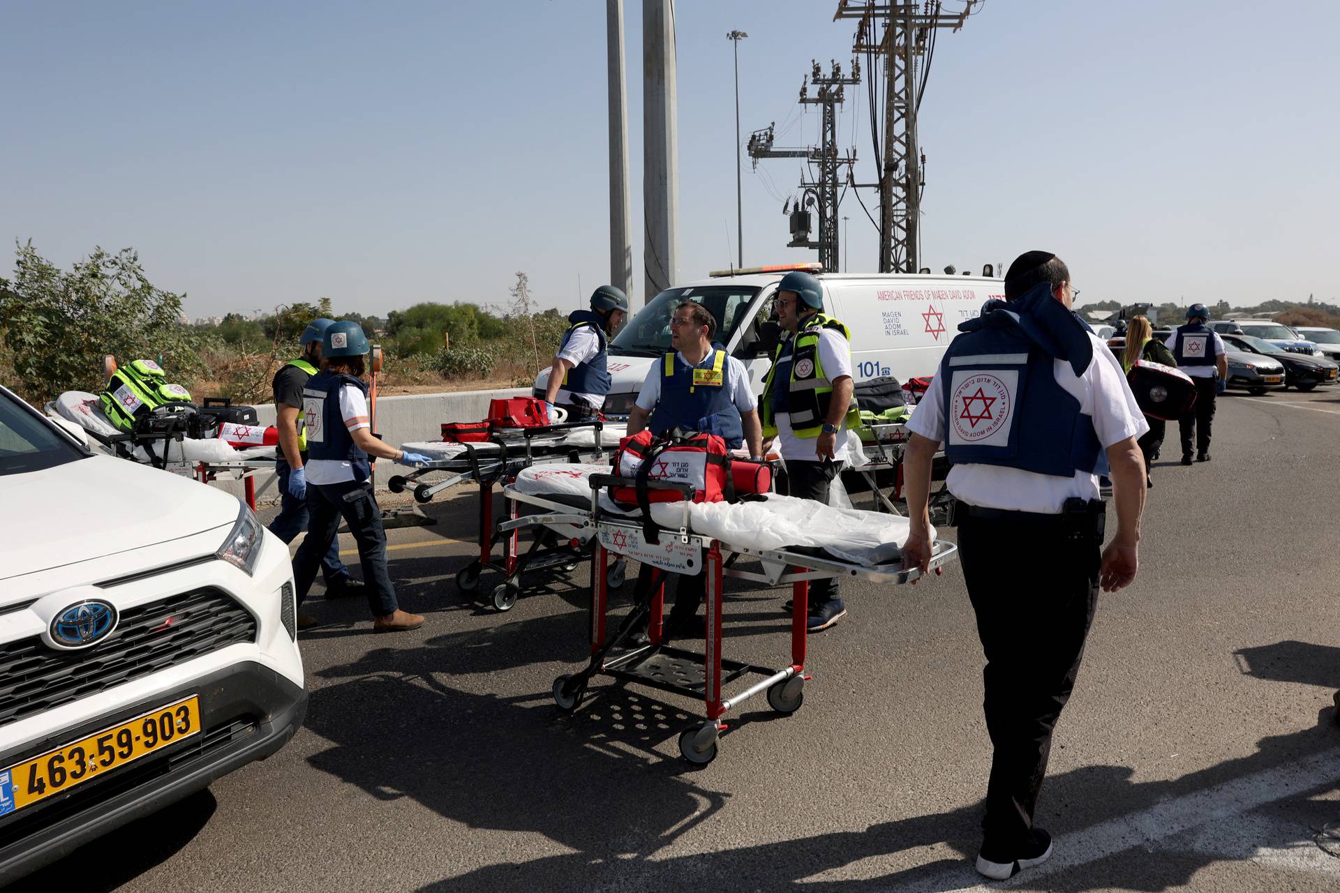 Scene where a truck rammed into pedestrians at a bus stop, in Ramat Hasharon