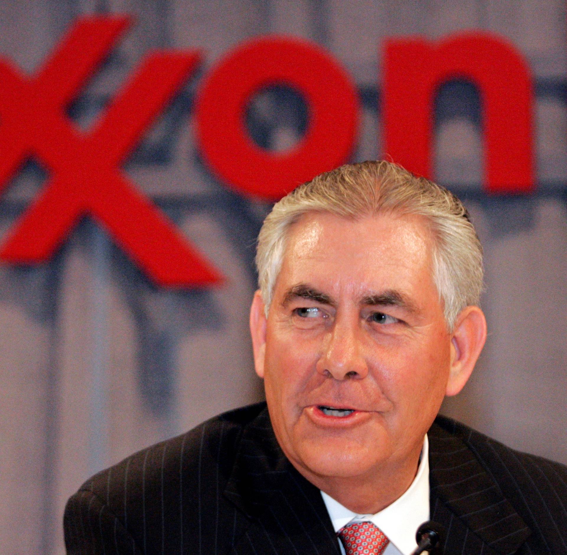 Chairman and chief executive officer Rex W. Tillerson speaks at a news conference following the annual shareholders' meeting of ExxonMobil in Dallas