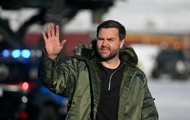 FILE PHOTO: U.S. Vice President JD Vance arrives to board Air Force Two after touring the U.S. military's Pituffik Space Base in Greenland