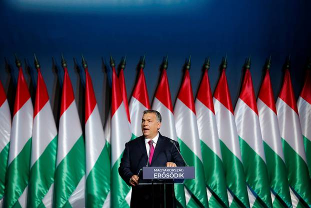 Hungarian Prime Minister Viktor Orban speaks during his state-of-the-nation address in Budapest