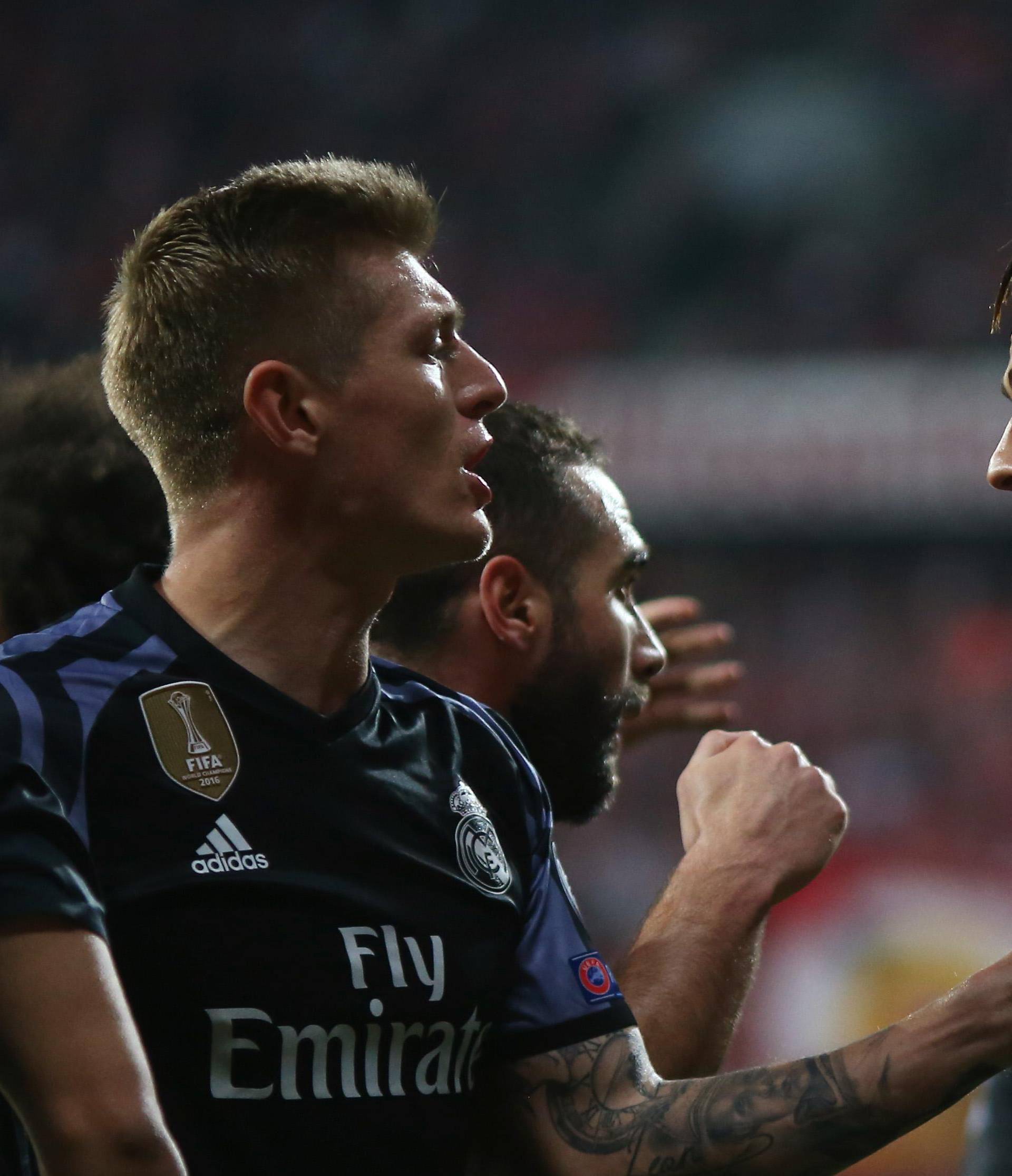 Real Madrid's Cristiano Ronaldo celebrates scoring their second goal with team mates