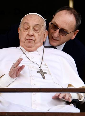 Pope Francis' first public appearance in five weeks on the day of his discharge from Gemelli Hospital, in Rome