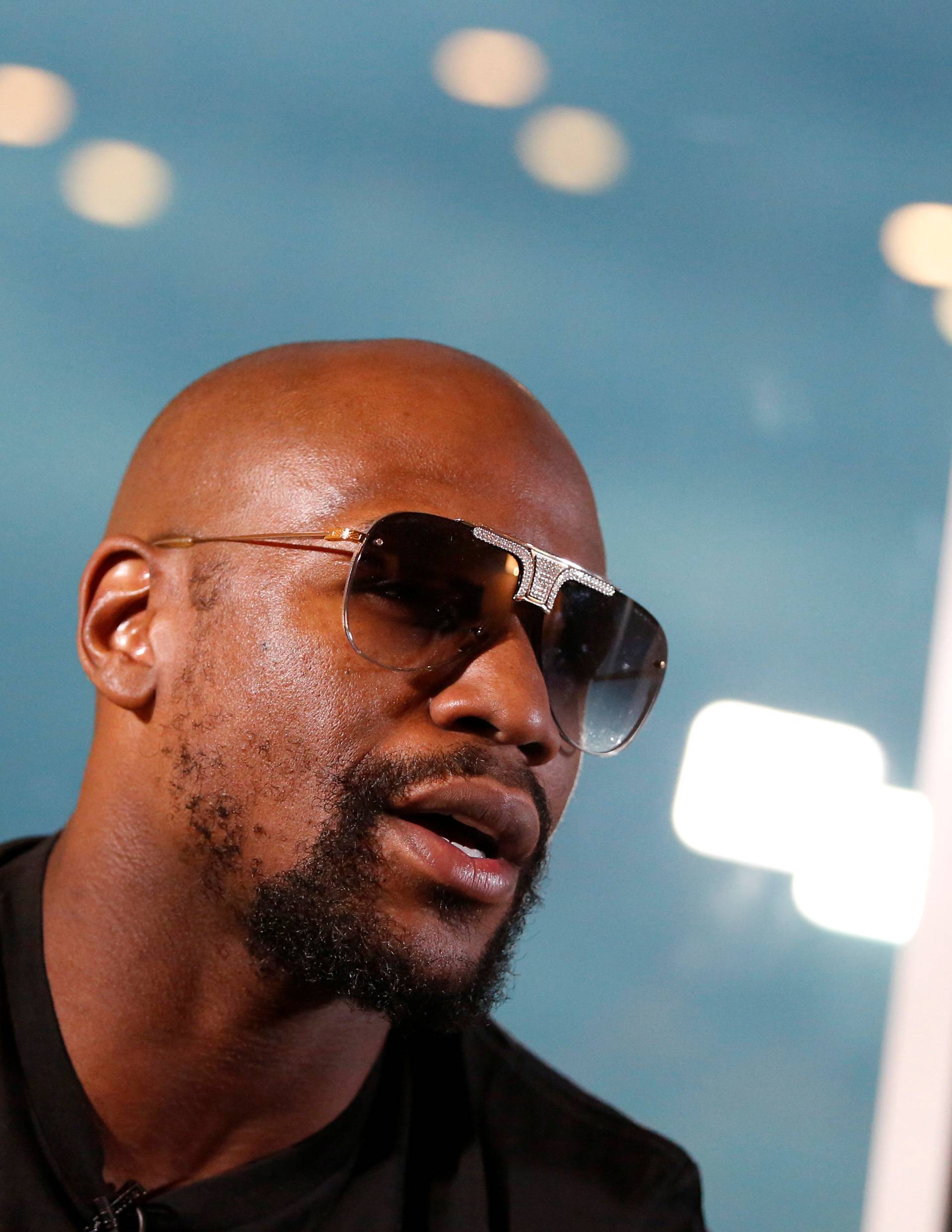 Undefeated boxer Mayweather Jr. of the U.S. speaks during an interview with Reuters in Tokyo