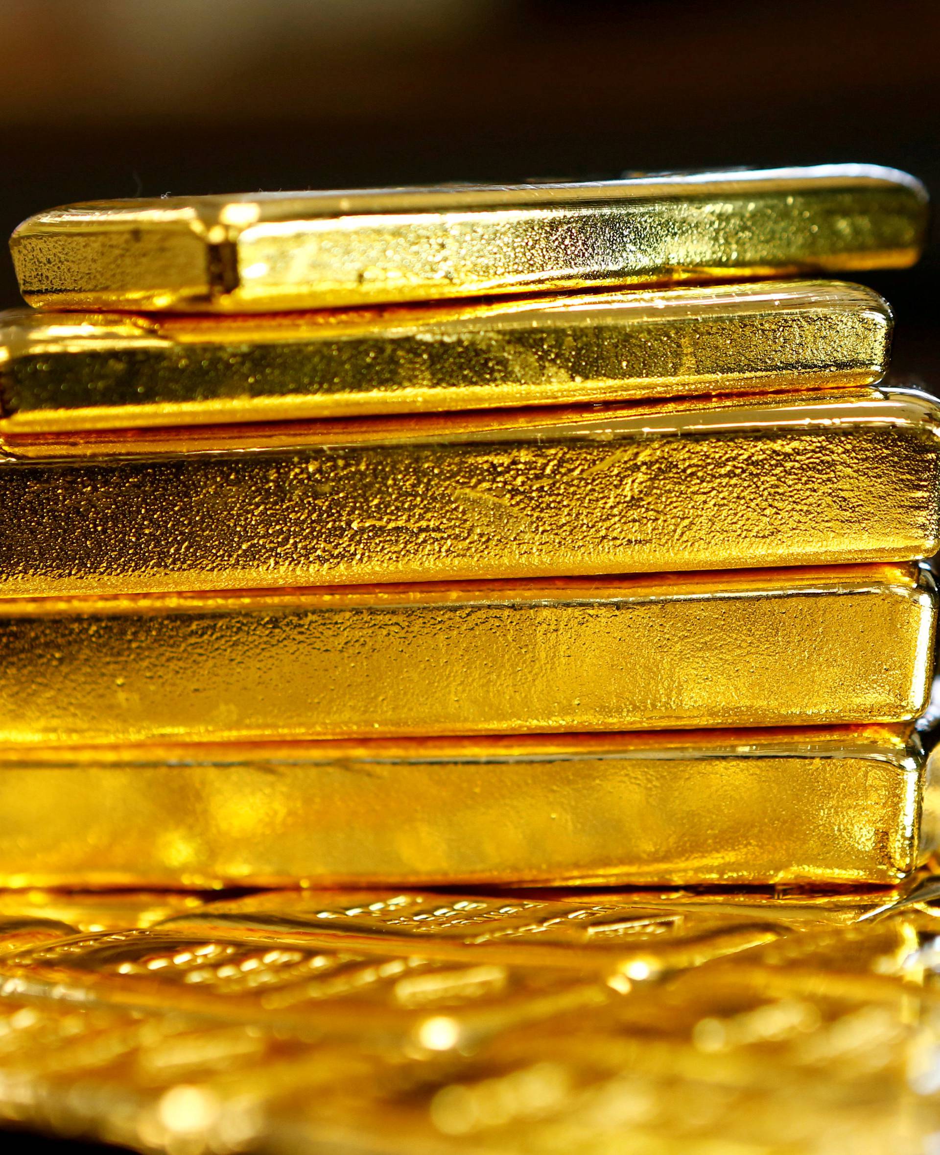 Gold bars are seen at the Austrian Gold and Silver Separating Plant 'Oegussa' in Vienna