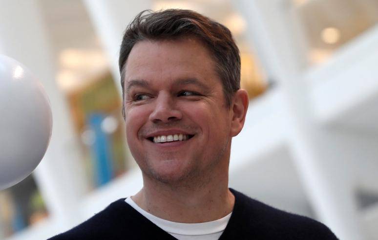 Actor Matt Damon appears in the World Trade Center Oculus transportation hub nest to a portion of 'The Water Clouds by Stella Artois', a public art installation of balloons to recognize World Water Day in New York