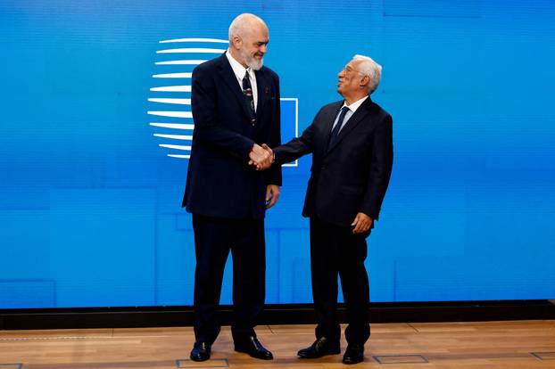 European Council President Antonio Costa shakes hands with Prime Minister of Albania Edi Rama ahead of a bilateral meeting as part of a series of meetings with EU-Western Balkans leaders