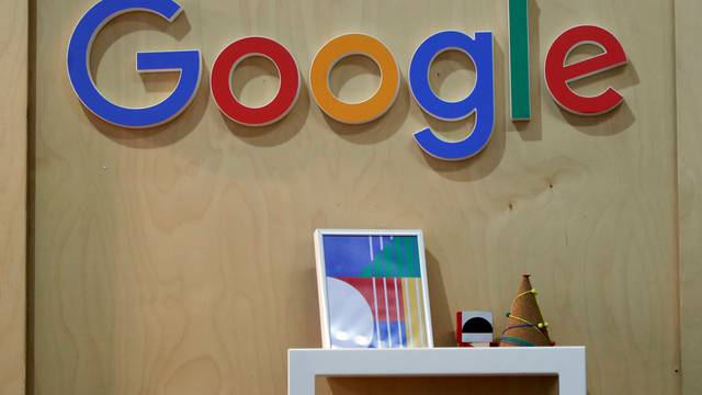The Google logo is seen at the Young Entrepreneurs fair in Paris