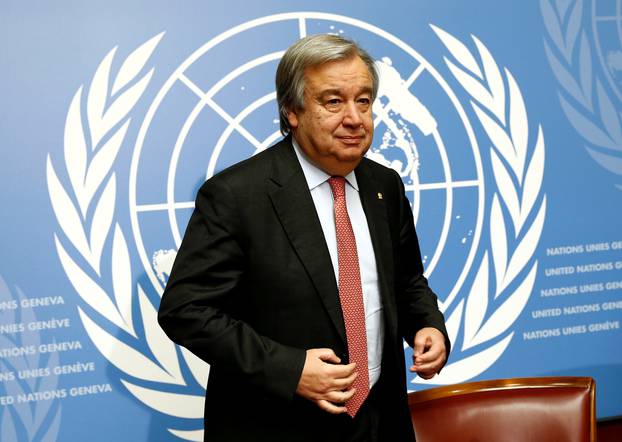 File picture of Guterres, UN High Commissioner for Refugees, at a news conference in Geneva