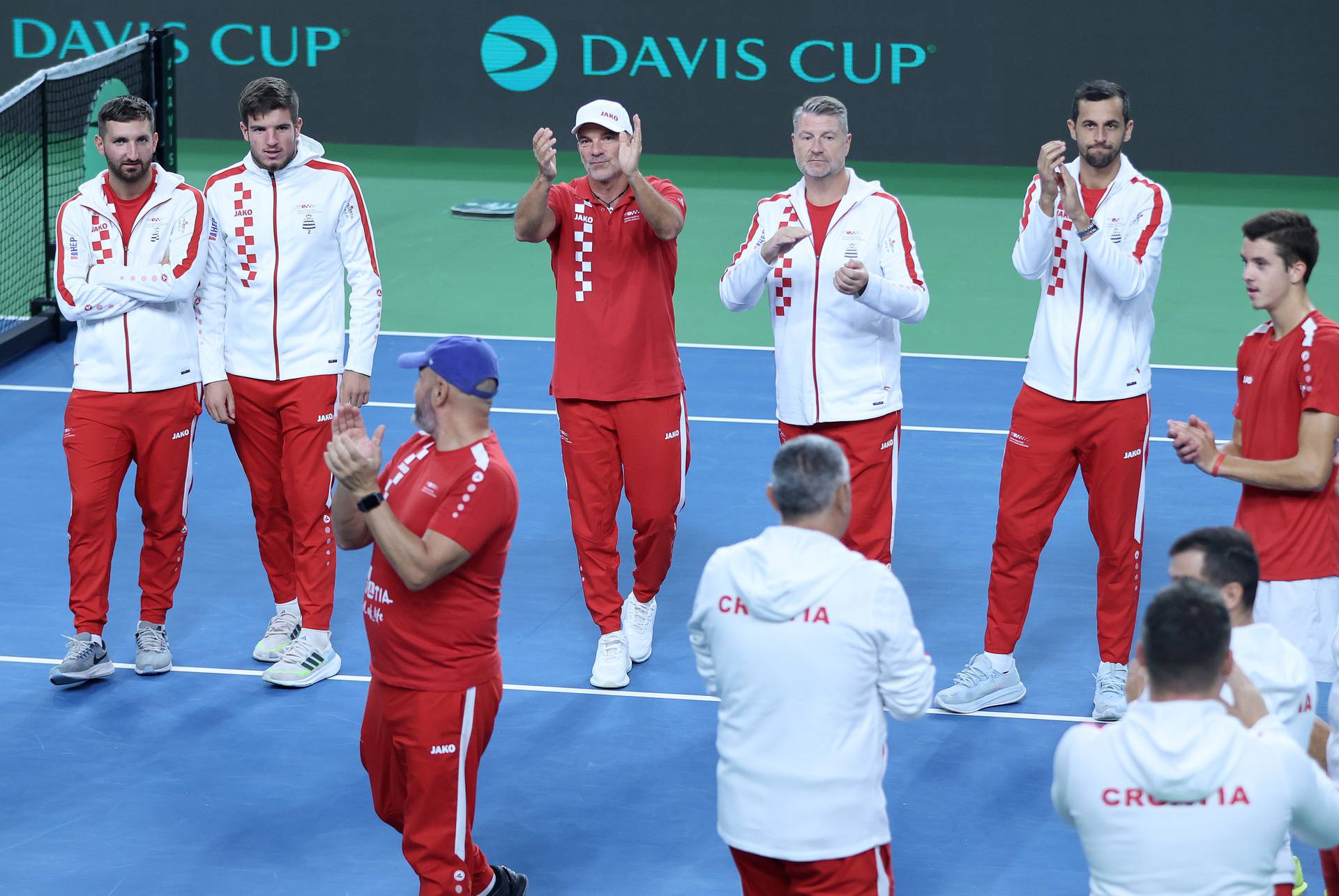 Varaždin: Davis cup, slavlje igrača hrvatske reprezentacije nakon pobjede od 4:0