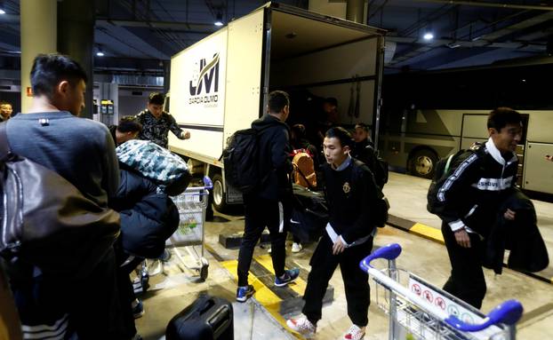 Members of Chinese soccer team Wuhan Zall arrive to Malaga-Costa del Sol airport from Istanbul, in Malaga