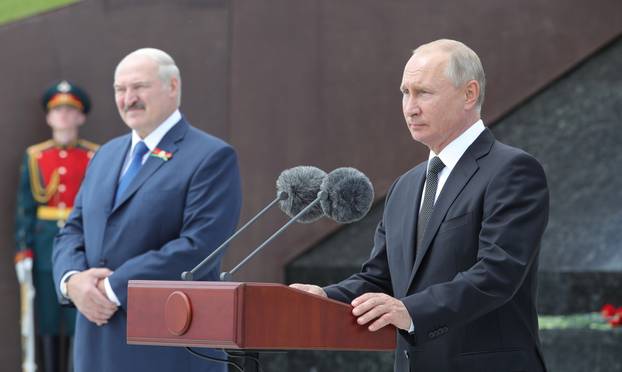 Russian President Putin and his Belarusian counterpart Lukashenko attend a ceremony unveiling the Memorial to the Soviet Soldier near Rzhev in Tver Region