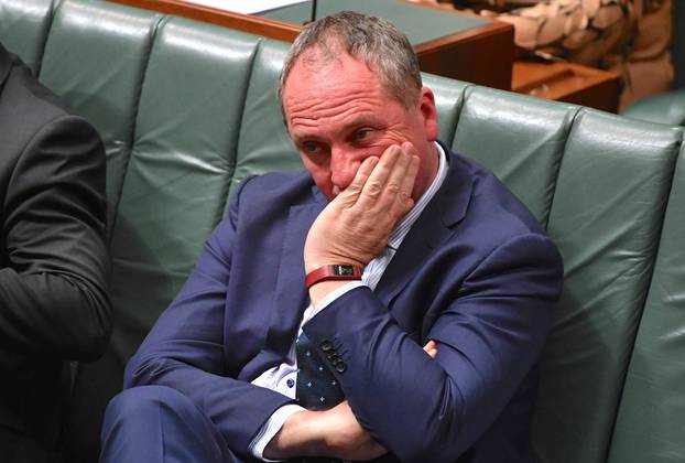 FILE PHOTO: Australian Deputy Prime Minister Barnaby Joyce reacts as he sits in the House of Representatives at Parliament House in Canberra