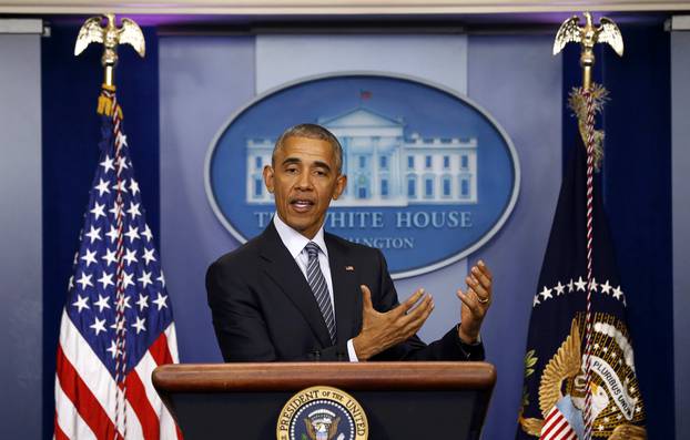 US President Barack Obama participates in news conference at the White House in Washington