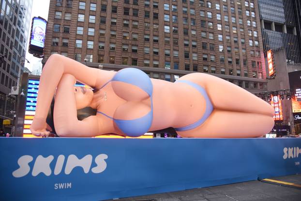 60-foot balloon of Kim Kardashian helps launch SKIMS new swimwear in Times Square