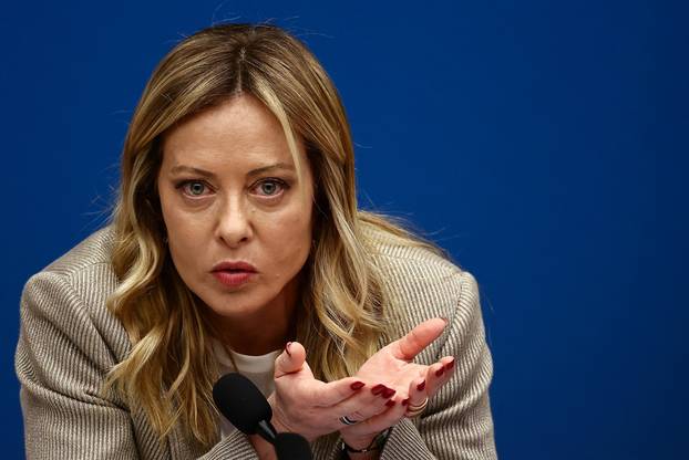 Italy's Prime Minister Giorgia Meloni attends her end-of-year press conference in Rome