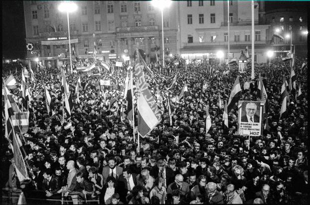 Zagreb: Svečano otkrivanje spomenika banu Josipu Jelačiću na istoimenom trgu, 15.10.1990.